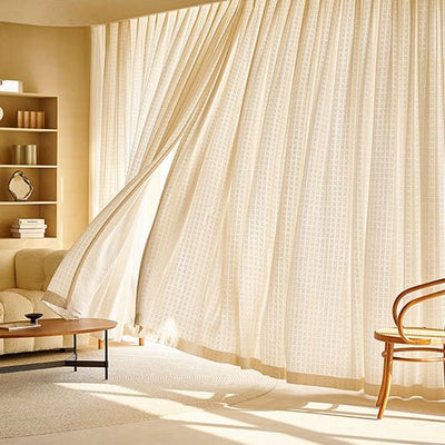 Cotton And Linen Grid Curtains - HGHOM