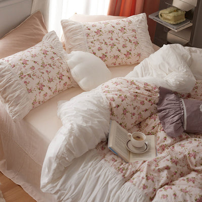 Embroidered Pleated Washed Cotton Bedding Set - HGHOM