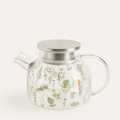 Floral Grass Series Glass Low Teapot - HGHOM