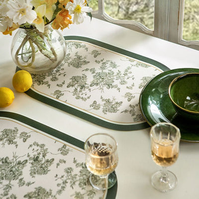 Green Flower Oval Leather Placemat - HGHOM