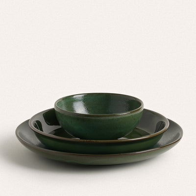 Olive Green Ceramic Flatware 3 Pcs Set - HGHOM