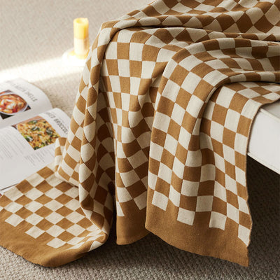 Checkerboard Pattern Cotton Blanket - HGHOM