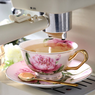 Floral Bone China Coffee Cup and Saucer - HGHOM