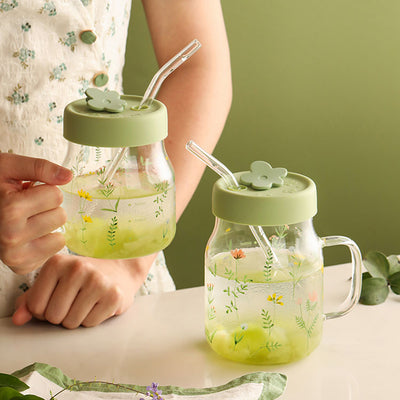 Flowery Glass Straw Cup - HGHOM