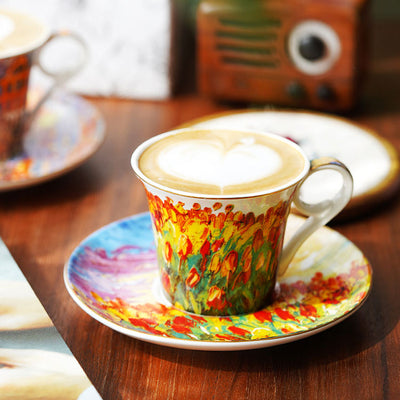 Oil Painting Tulip Coffee Cup and Saucer - HGHOM