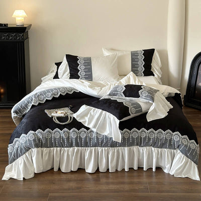Vintage Long Staple Cotton Lace Bedding Set elegantly displayed on a bed