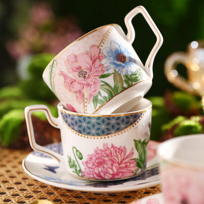 Flower Hand Painted Coffee Cup and Saucer - HGHOM