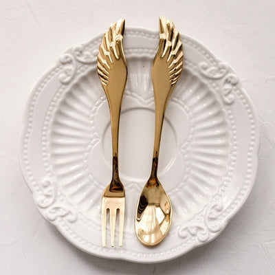 Angel Wings Stainless Steel Dessert Spoon & Fork - HGHOM