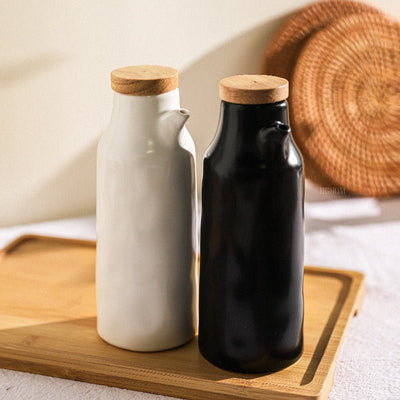 Black & White Ceramic Oil & Vinegar Bottles - HGHOM