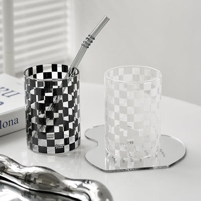 Black & White Checkerboard Glass Couple Pair Cup - HGHOM