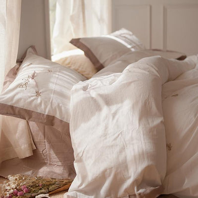 BOW EMBROIDERY WASHED COTTON BEDDING SET - HGHOM