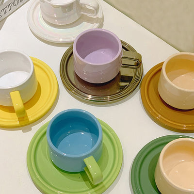 Ceramic Contrast Coffee Cup & Saucer - HGHOM