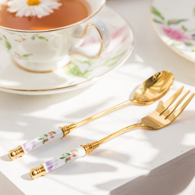 Ceramic Gold Flower Dessert Spoon - HGHOM