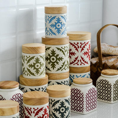 Ceramic Wooden Lid Storage Jar - HGHOM