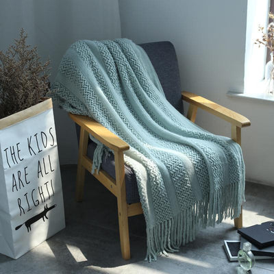 COTTON KNITTED BLANKET WITH FRINGED EDGES - HGHOM