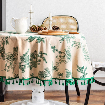 Cotton Linen Plant Print Tablecloth - HGHOM