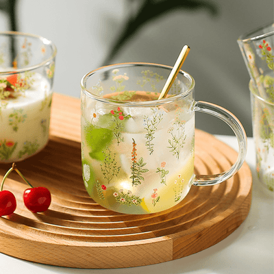 Floral Grass Series Glass Cup - HGHOM