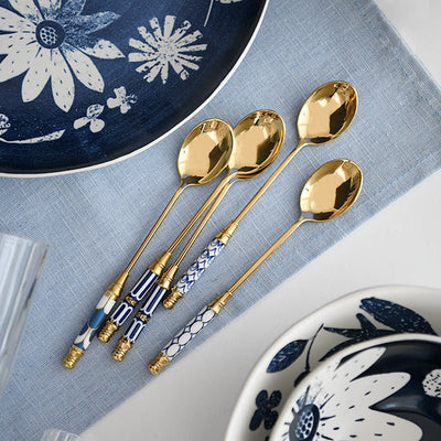 Glorious Ceramic Handle Gold Dessert Spoon and Fork - HGHOM