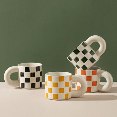 Hand Painted Checkerboard Ceramic Mug - HGHOM
