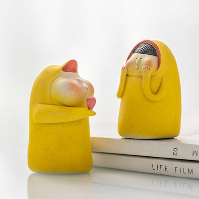 Handmade Cute Yellow Couple Ceramic Ornament - HGHOM