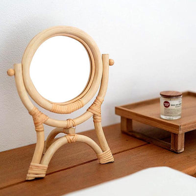 Handmade Rattan Rotating Table Mirror - HGHOM