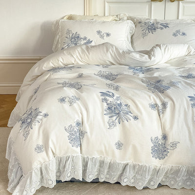 Lace Washed Cotton 4pcs Bedding Set - HGHOM