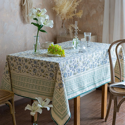 Light Blue Flower Herringbone Tablecloth - HGHOM