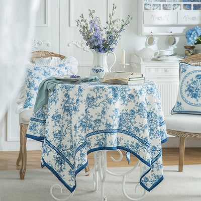 Linen Blue Rose Tablecloth - HGHOM