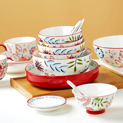 Red Floral Ceramic Bowl - HGHOM