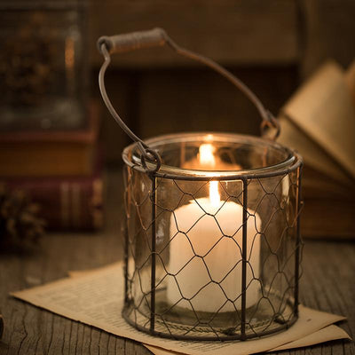 Retro wrought iron glass candle holder - HGHOM