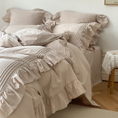 Ruffled cotton bedding set - HGHOM