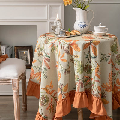 Ruffled Cotton Linen Tablecloth - HGHOM