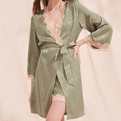 Satin Macrame Embroidered Dressing Gown - HGHOM