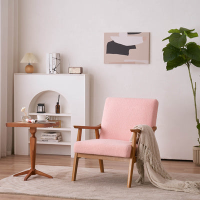SUEDE SOLID WOOD FRAME PINK LOUNGE CHAIR - HGHOM