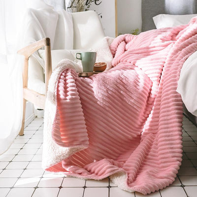 Thickened warm striped coral fleece blanket - HGHOM