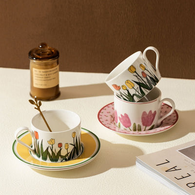 Vintage Tulip Coffee Cup and Saucer - HGHOM