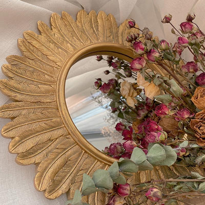 Wall-Mounted Vintage Engraving Feather Mirror - HGHOM
